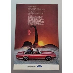 1969 FORD THUNDERBIRD Genuine Vintage Print Ad T-BIRD 10x7 Moon Stars & Sun